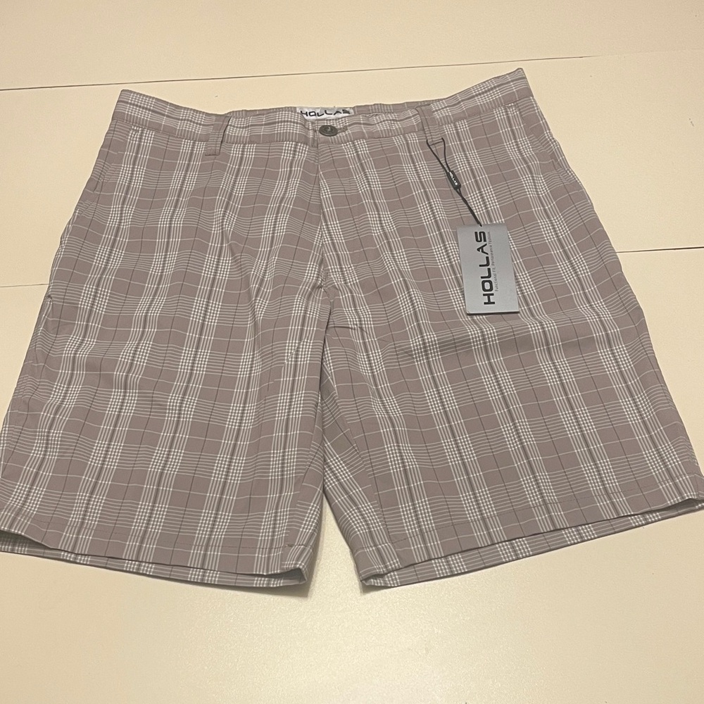 Men's Hollas XFC Plaid Flat Front Golf Shorts - Tan